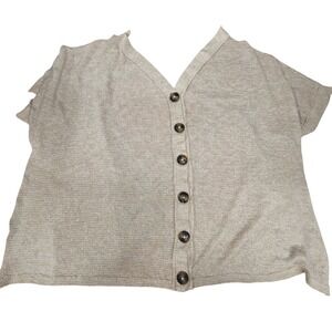 Womens 22/24W Short Sleeve Button‎ Front Top Beige Orange Patterned Casual